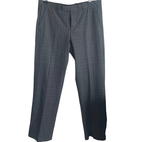 French Connection Mens Pants 34 Gray Plaid Dress Trousers Slim Fit Business - Picture 1 of 10
